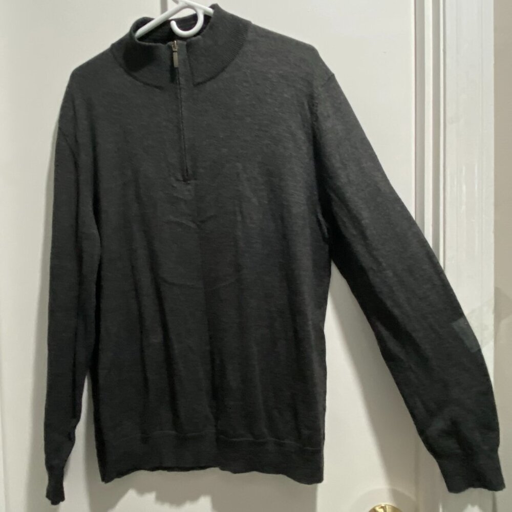 Club Room Grey Wool Blend 1/4 Quarter Zip Mockneck Preppy Work Luxury Sweater XL